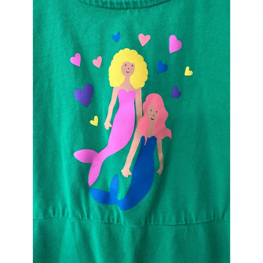 Hanna Andersson Girls Green Mermaid Heart Cotton Knit Empire Waist Dress US‎ 5